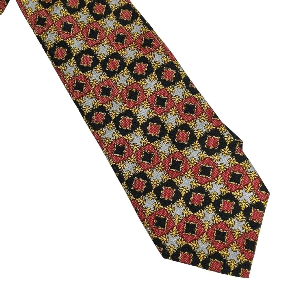 Gianni Versace‎ Men's Vintage Silk Necktie Geometric Squares Designer